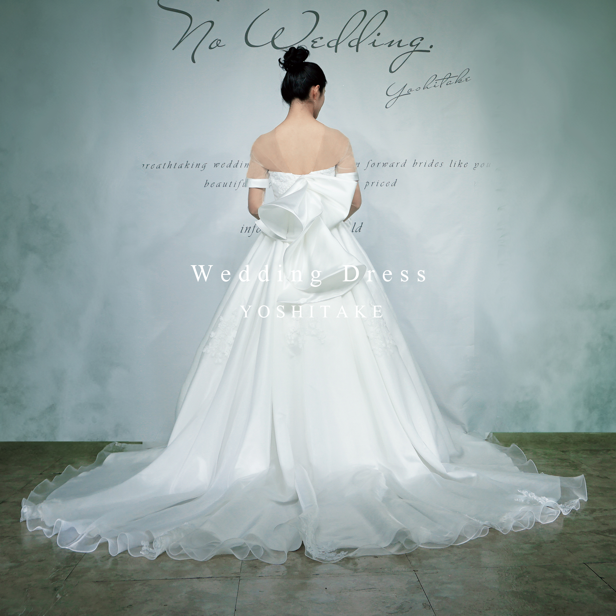 ウエディングドレス.白.レース.バックリボン.Aライン.ロングスリーブ