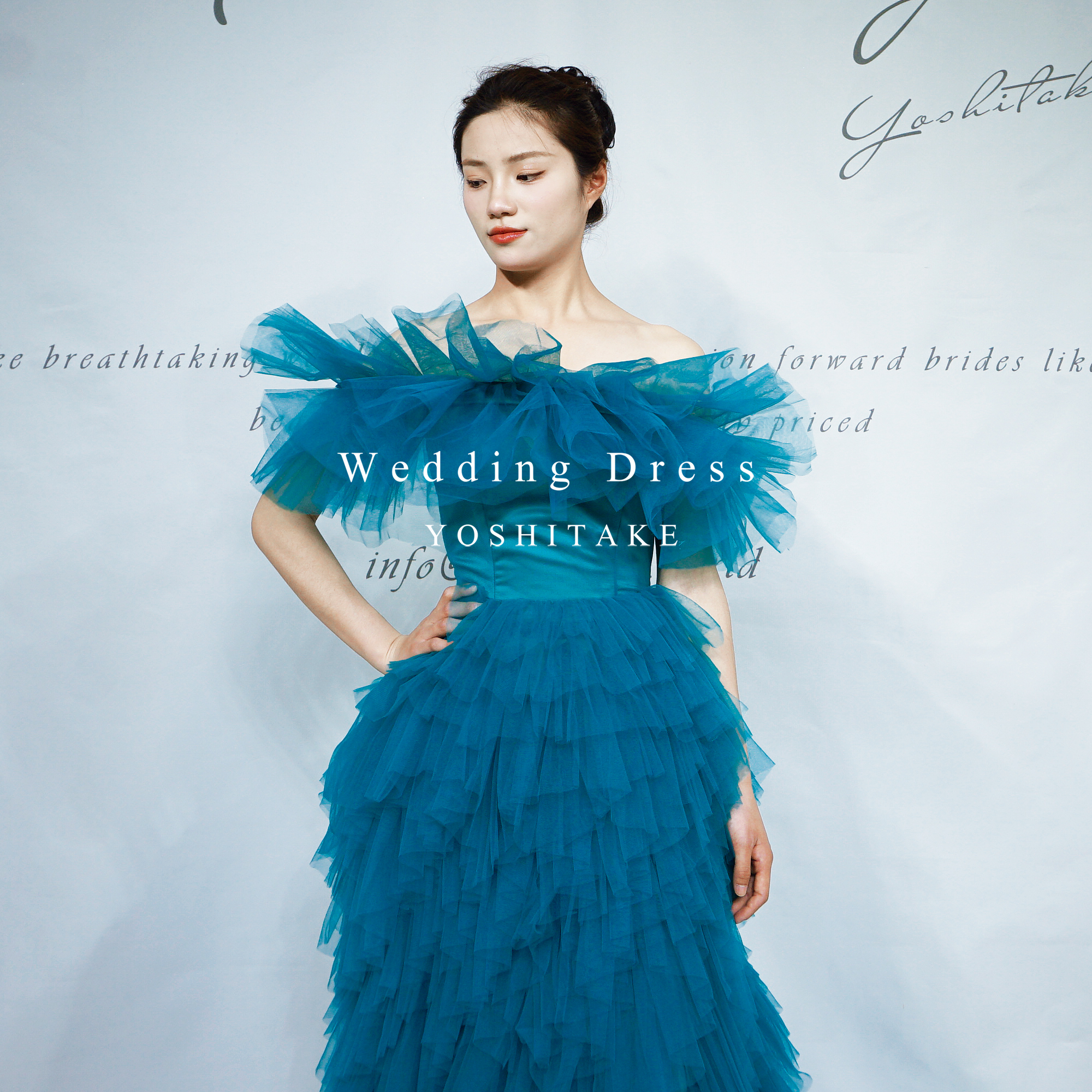 ウエディングドレス.カラードレス.ブルー.オフショルダー.チュール.Y2513