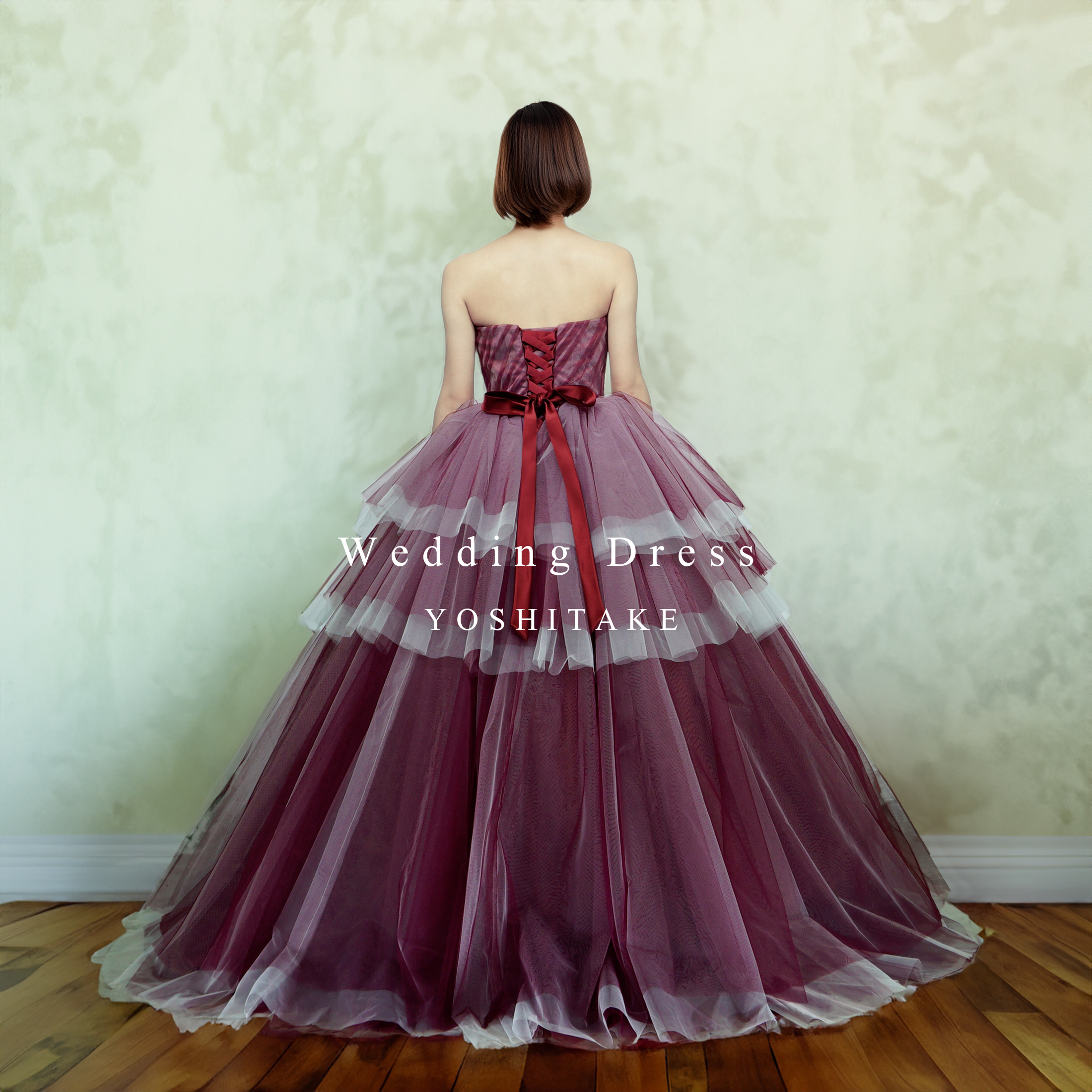 YOSHITAKE ウェディングドレス ウエディングドレス.白.レース.バックリボン.Aライン.ロングスリーブ