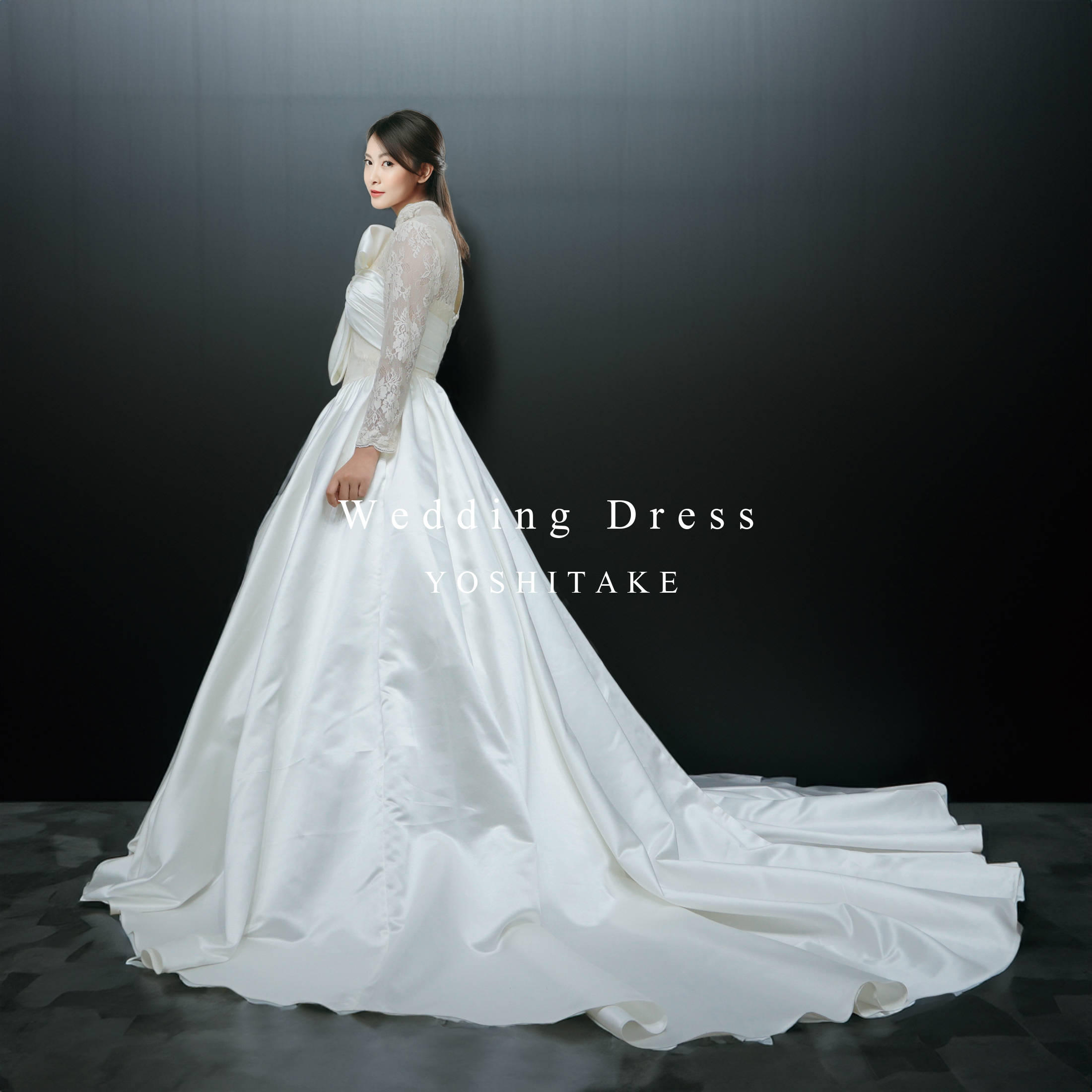 ウエディングドレス.白.レース.リボン.Aライン.サテン.パニエ付き