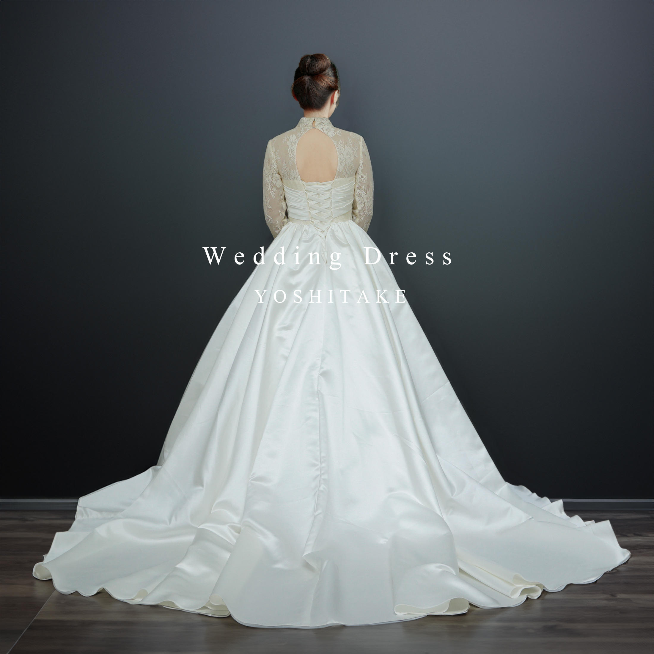 ウエディングドレス.白.レース.リボン.Aライン.サテン.パニエ付き