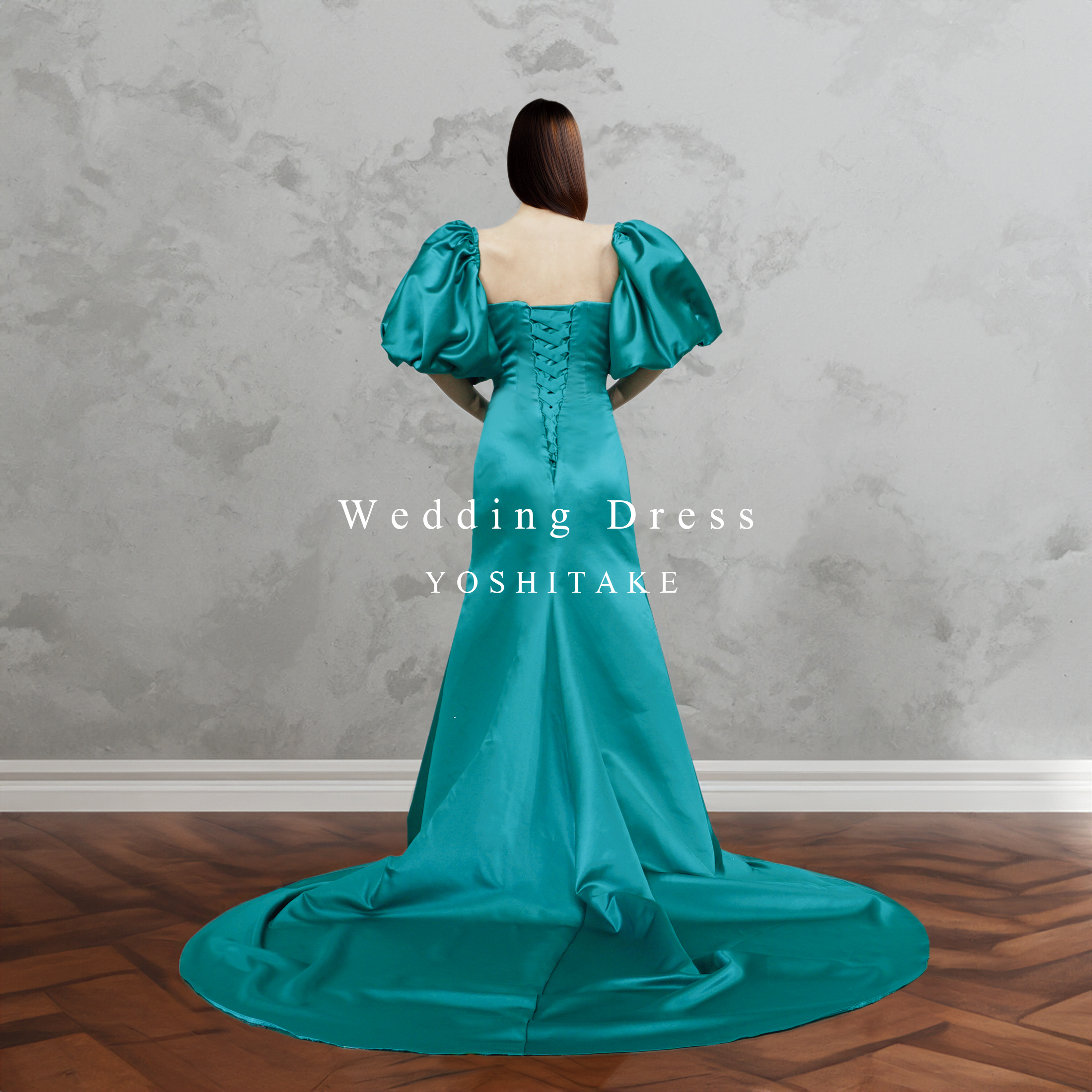 ウエディングドレス.カラードレス.グリーン.パフスリーブ.マーメイド