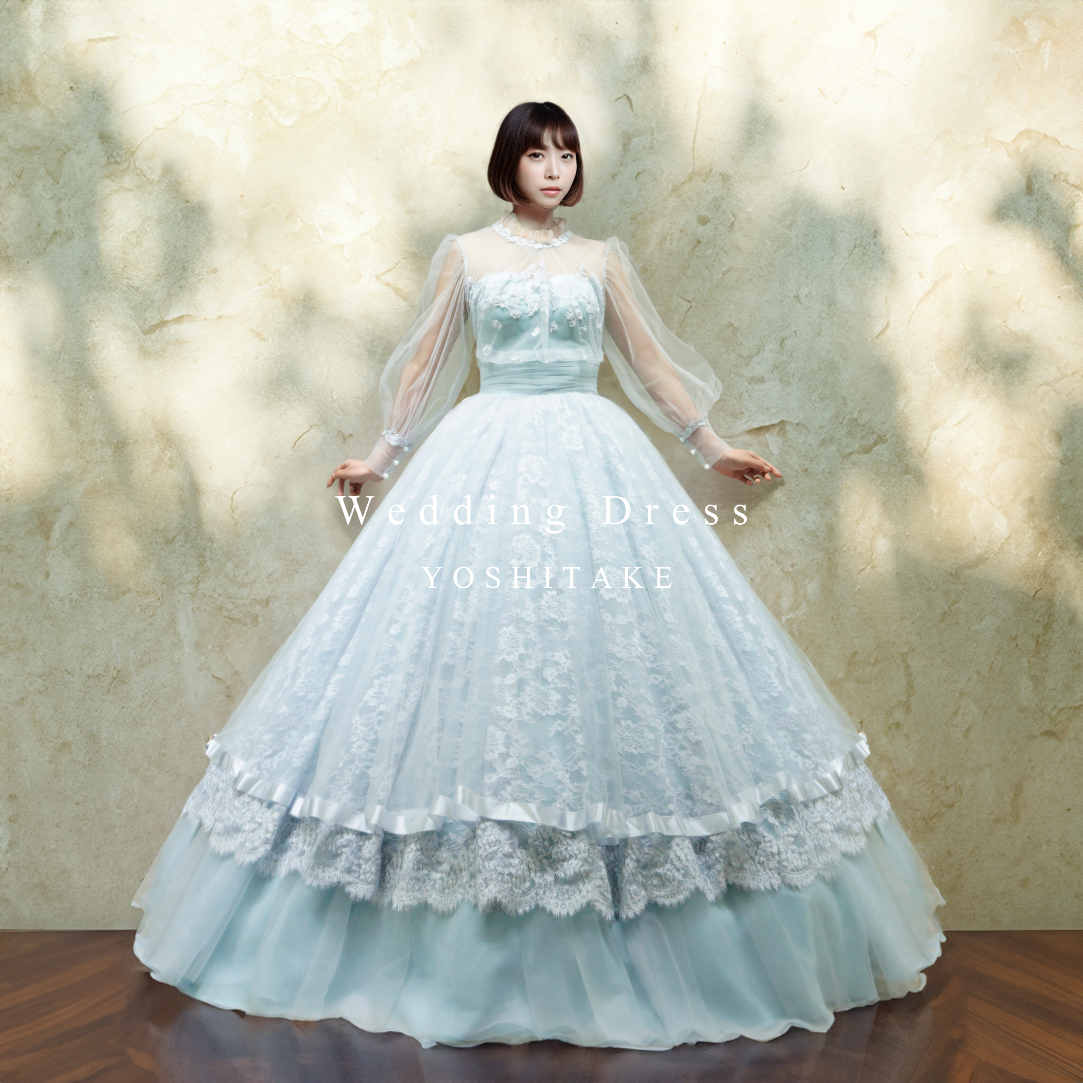 ウエディングドレス.ブルー.カラードレス.ロングスリーブ.Aライン